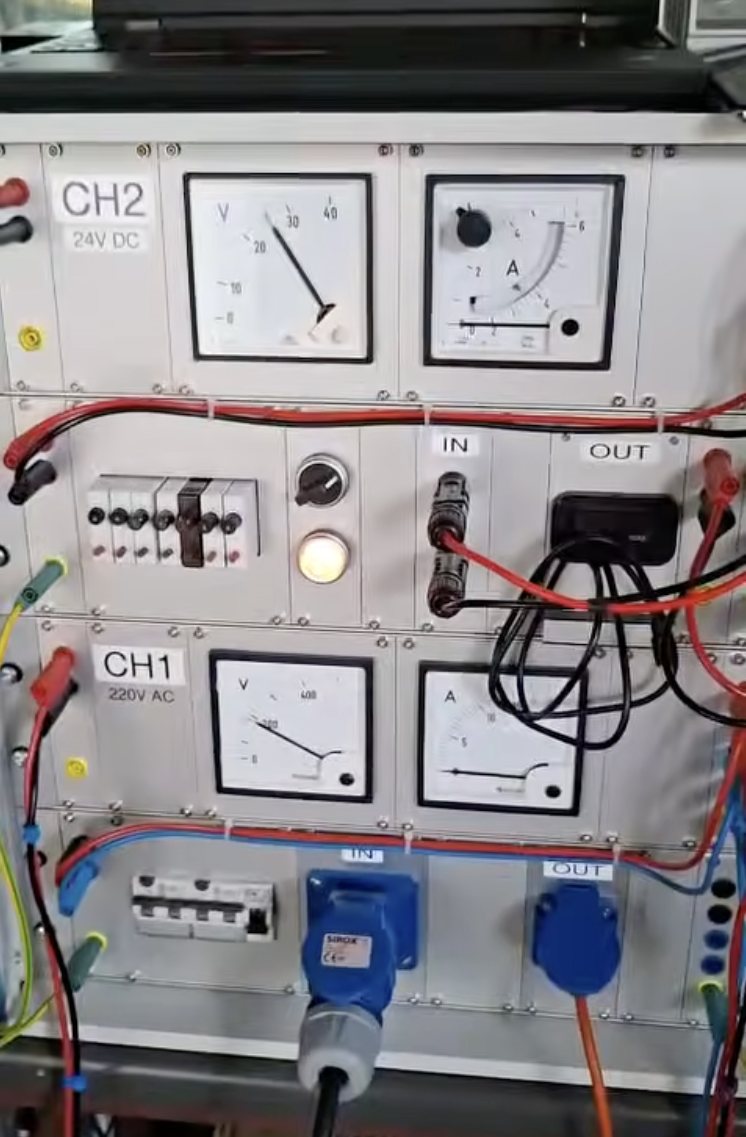 Channel panel with CH1 220 V AC and CH2 24 V DC meters
